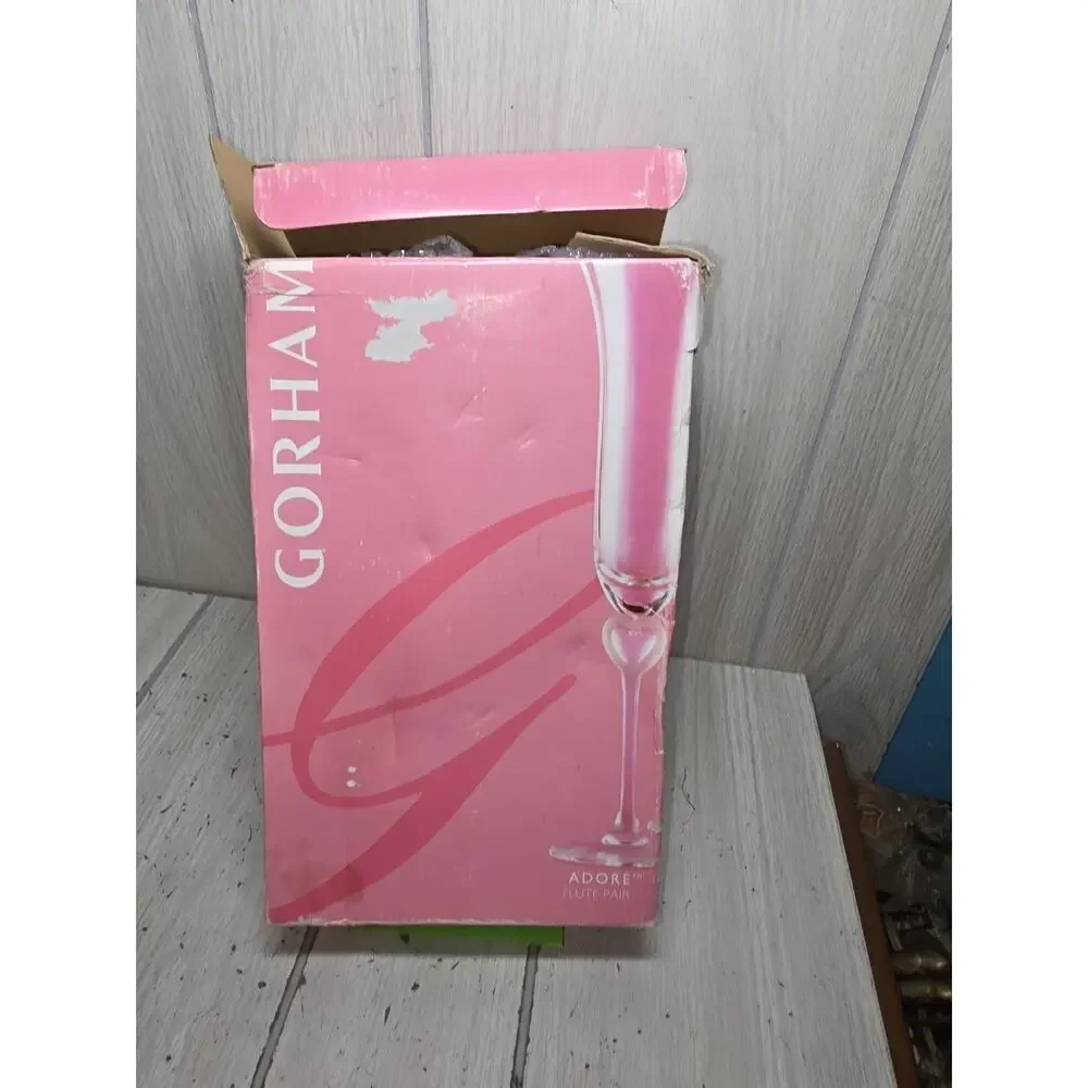 GORHAM Amore Collection TOASTING FLUTES Hearts Set of 2 Germany Wedding Ann
